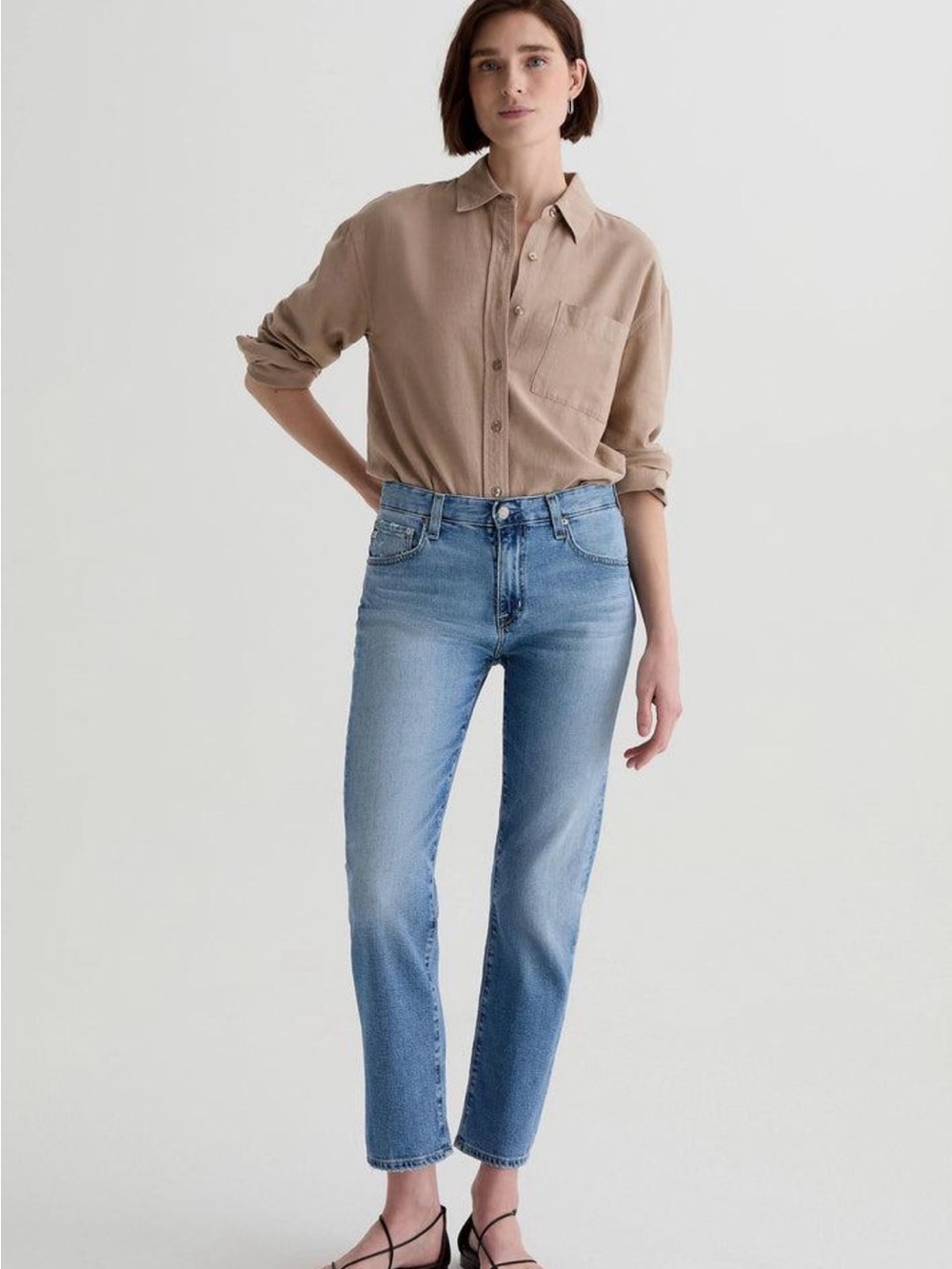 AG Adriano Goldschmied Light Blue High-Rise Boyfriend Jeans